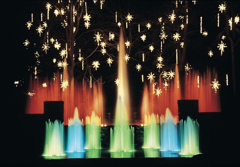 Ночное шоу  фонтанов  в садах  Дюпонов